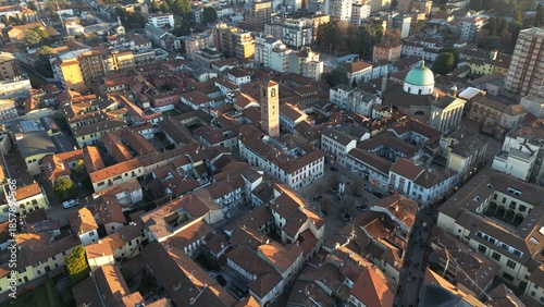 Aerial View of Seregno with Barbarossa Tower and Basilica, Italy