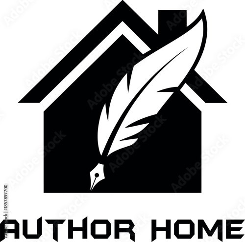 Author home logo with feather quill pen