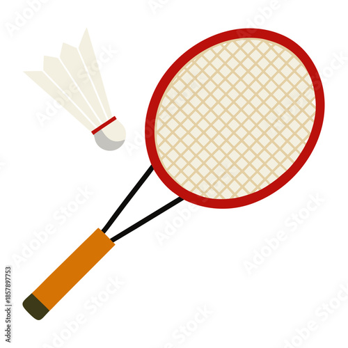 Badminton racket and shuttlecock in mid-air action