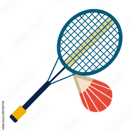 Vibrant badminton racket and shuttlecock in mid-air motion