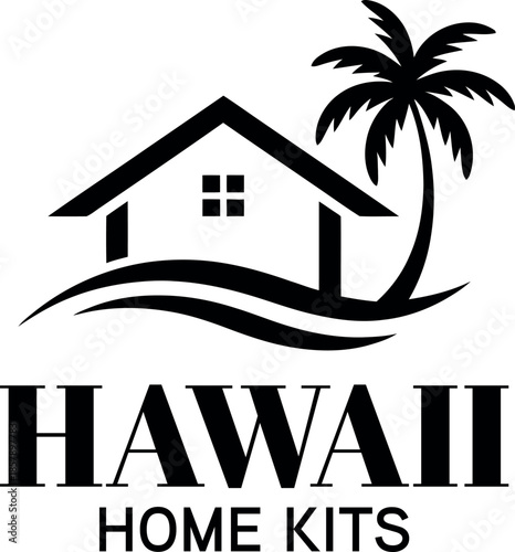 Hawaii home kits logo with house and palm tree