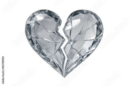 Broken crystal heart shattering into many pieces