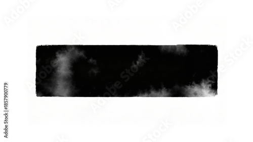 Grunge rectangle manifesting from dense black ink, framed by worn edges for dramatic title reveals