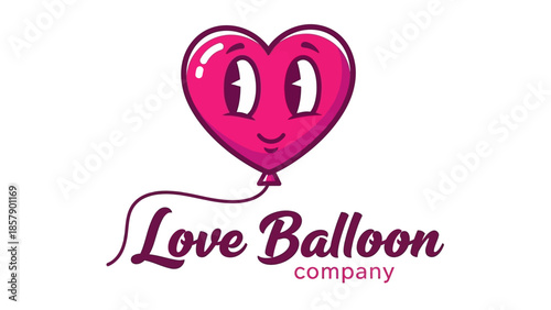 Whimsical pink heart-shaped balloon illustration featuring a cheerful cartoon face, perfect for expressing joy, love, and lighthearted celebration