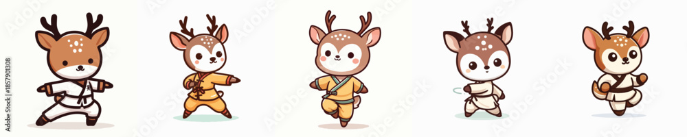 Obraz premium cute deer vector in shaolin costume
