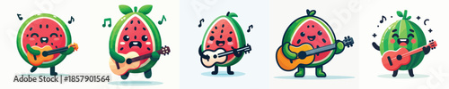 cute watermelon vector playing guitar