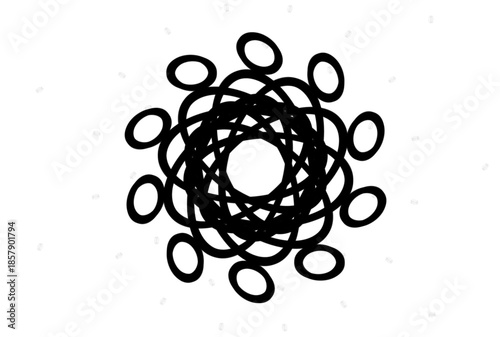 A black and white illustration of interconnected circles and ovals