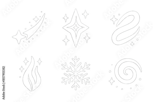 Magical Cold Effects Icons. Solid style icons of magical cold effects in : glowing trail, prism spark, radiant ribbon, ethereal
