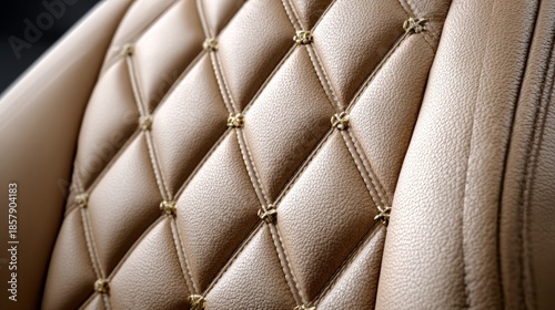 A close up of a leather seat with gold stitching. The seat is well-made and has a luxurious feel to it. The gold stitching adds a touch of elegance and sophistication to the seat
