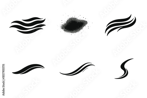 Subdued Motion Icons. Solid style icons of Subdued Motion: drift ripple, light grain, flowing thread, soft arc, airy line, subtle