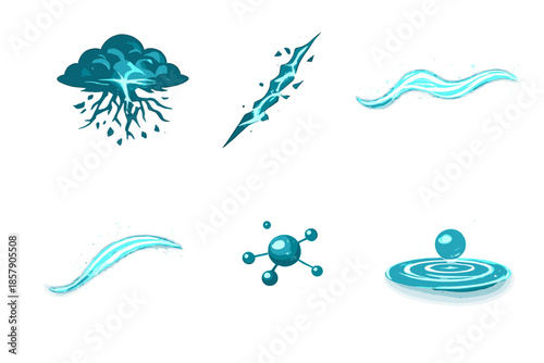 Shattered Origins Icons. Solid style icons of Shattered Origins: cloud root, shard line, luminous thread, soft arc, floating node,