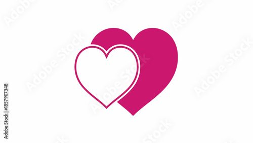 Two overlapping hearts, one outlined and one solid pink, symbolizing love, connection, and affection against a white background
