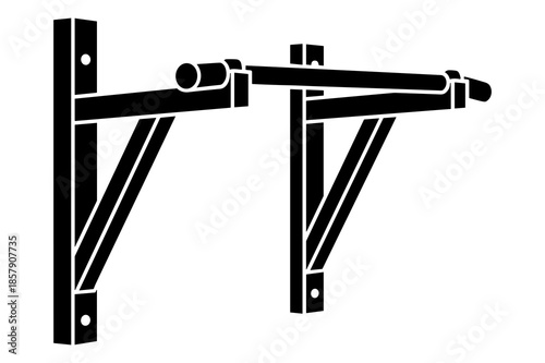 Black and white silhouette icon depicting a sturdy wall mounted pull up bar designed for home gym fitness workouts providing essential upper body strength training apparatus for various exercises.