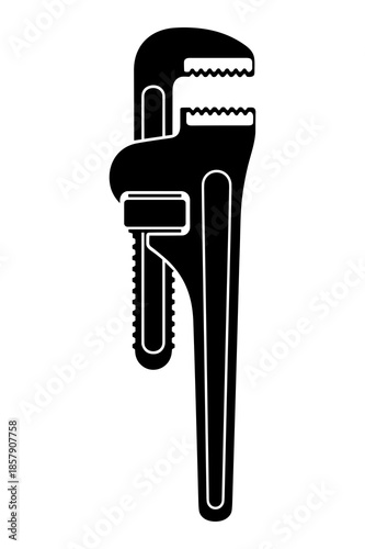 Black silhouette icon representing a heavy duty adjustable pipe wrench tool ideal for plumbing work and gripping round materials securely in construction settings