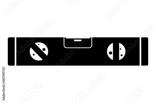 Silhouette icon representing a simple black spirit level tool used for determining horizontal or vertical surfaces in construction projects and DIY home improvements
