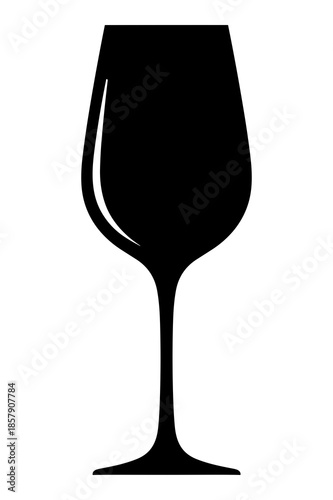 Simple black silhouette graphic icon representing an elegant stemmed glass perfect for serving fine wine or alcoholic beverages at a sophisticated gathering or formal event