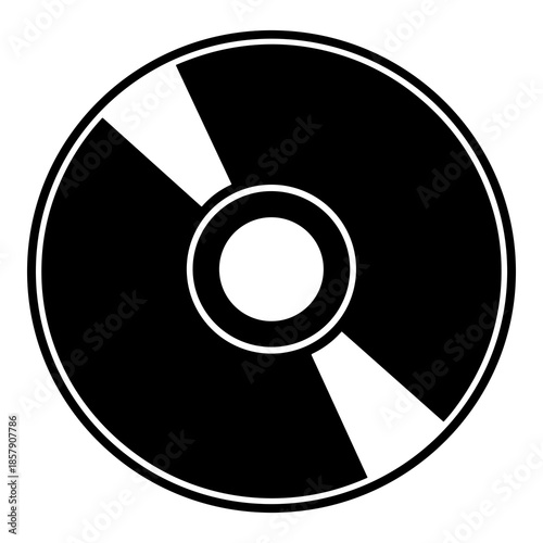 Simple black and white icon representing a compact disc or digital storage medium isolated on a white background for media and technology concepts