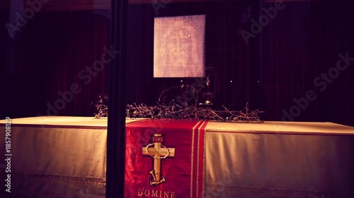 Turin, Italy: The Holy Shroud preserved in the Cathedral is the linen sheet used to wrap the body of Jesus in the tomb and on which the image has remained impressed
