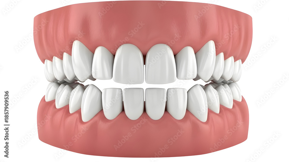 Obraz premium 3D render of healthy human teeth and gums isolated on white background