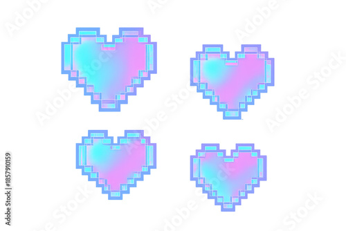 Pixel hearts displaying holographic gradient on transparent background