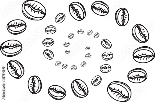 Coffee bean seamless background. Pattern with falling coffee beans. Food doodle sketch backdrop