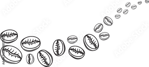Coffee bean seamless background. Pattern with falling coffee beans. Food doodle sketch backdrop