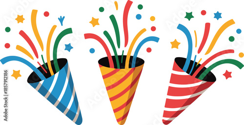 Vector icon party popper. Cartoon emoji of birthday confetti explosion. Simple minimal illustration isolated on white background, vector 10 eps.