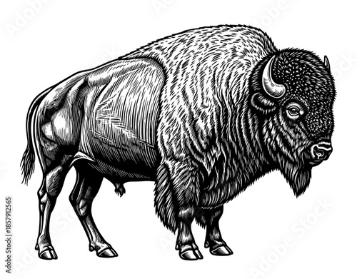 American bison against white background