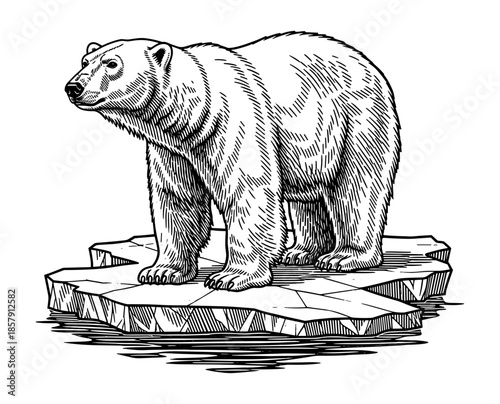 Polar bear on an ice floe on a white background