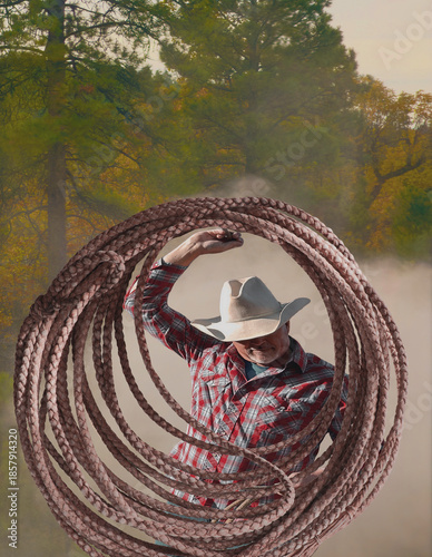 Fotografija Cowboy is framed by rawhide lariat rope