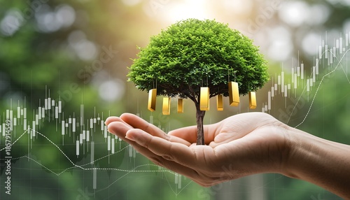 Sustainable growth and eco-friendly investment concept with tree and gold coins