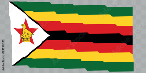 Flag of Zimbabwe. National symbol in official colors. Template icon. Abstract vector background. Fluttering effect.
