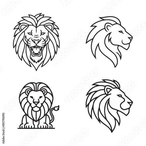Lion head line art minimalist black and white sketch vector illustration for logo design tattoo branding