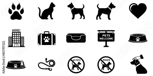 Pet Friendly Hotel Accommodation Vector Silhouette