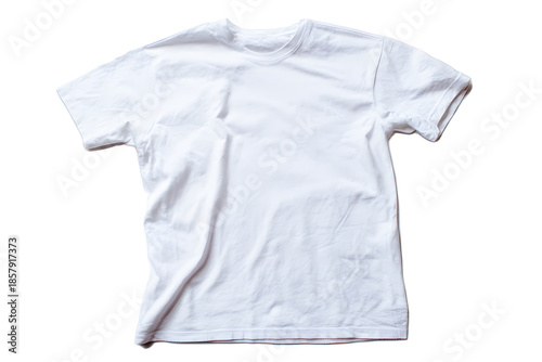 Plain white t-shirt on a flat surface ready for use or customization in a creative project
