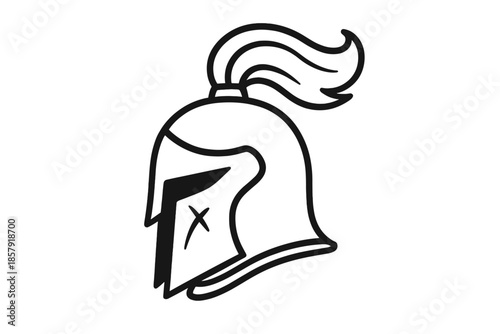 Battle Plume Helm Icons. Line style icons of Battle Plume Helm: helm outline, sweeping plume, battle mark, eye slit, rim curve,