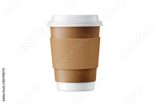 Warm drink served in a cardboard cup for takeout at a busy cafe during morning hours in a city