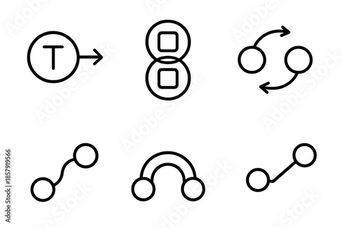 Cross-Network Asset Migration. Line vector icons of cross-network asset migration: migrating token, dual-chain base, transfer arc,