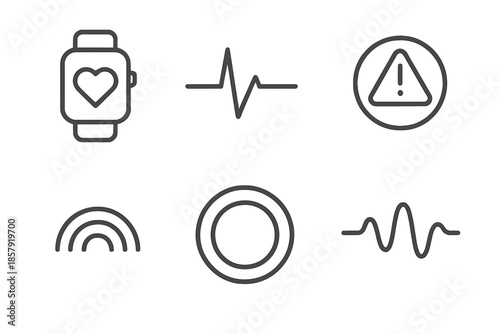 Real-Time Detection Icons. Line vector icons of real-time episode detection: wrist device icon, spike line, alert band, sensor