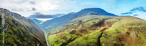 Fotografie Mountains over Mach Loop from a drone, Minffordd, Tywyn, Wales, UK