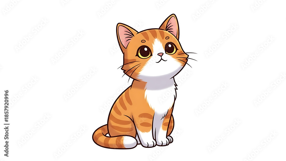 Fototapeta premium Cute cartoon orange and white cat sitting isolated on a transparent background