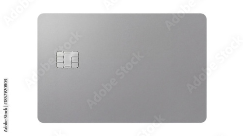 Blank grey credit card with chip on transparent background