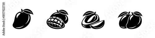 Mango vector icons set. fruit illustrations and tropical design symbols