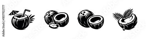 Coconut vector icons set for tropical themes. beach and vacation graphics