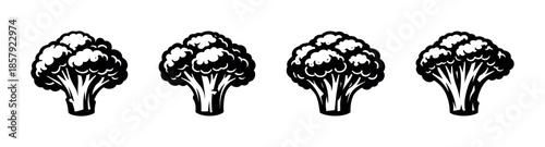 Healthy food vector icons set: vegetable nutrition symbols and broccoli illustrations