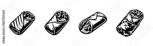 Mexican food vector icons set: burrito, taco symbols for culinary design