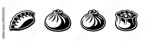 Traditional asian food vector icons set. dumpling and dim sum symbols
