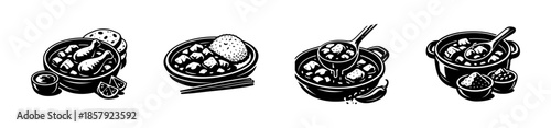 Asian cuisine vector icons set. food symbols and meal illustrations