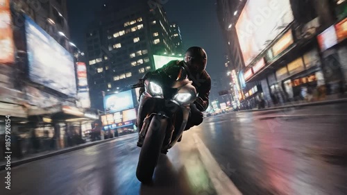 Nighttime Motorcycle Ride Through City Streets - A Thrilling Urban Adventure.