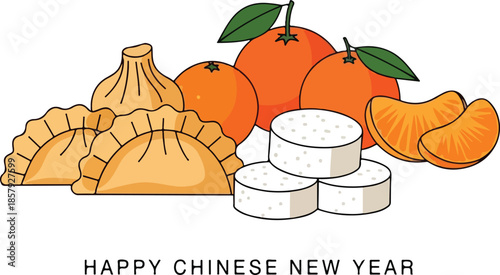 Chinese New Year food and fruits.